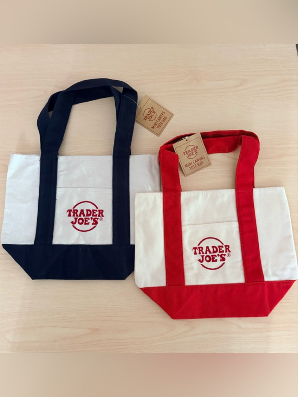 Trader Joe's Mini Canvas Tote Bag - Red or Navy Trim